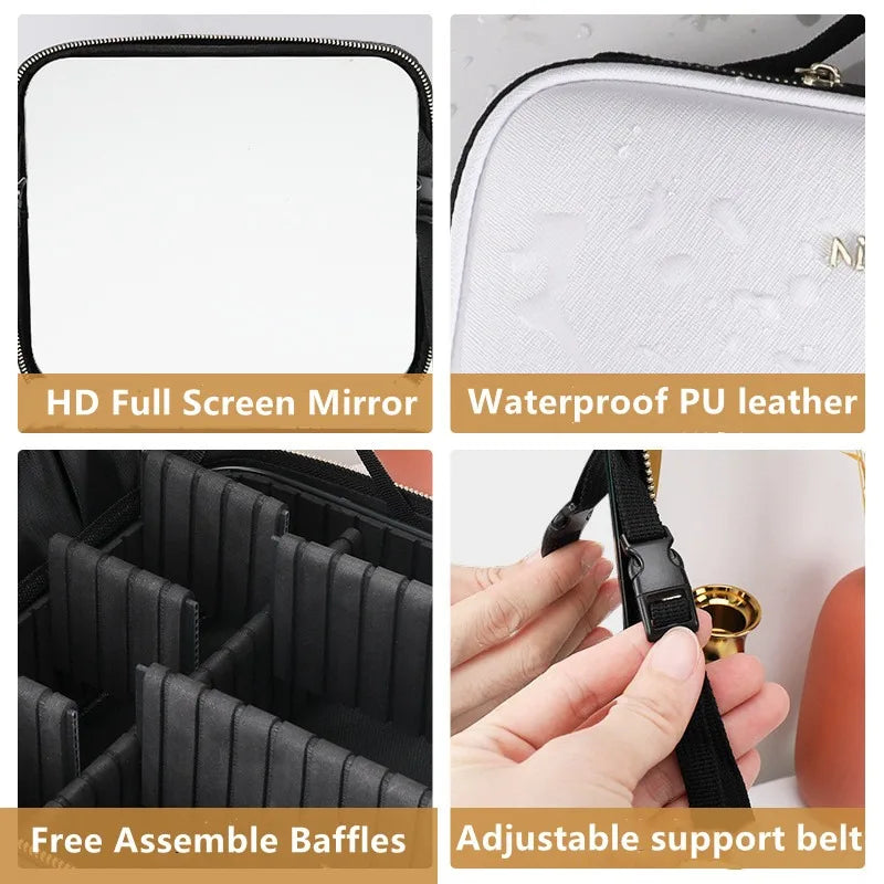 Lighted Cosmetic Mirror Case Storage Bag